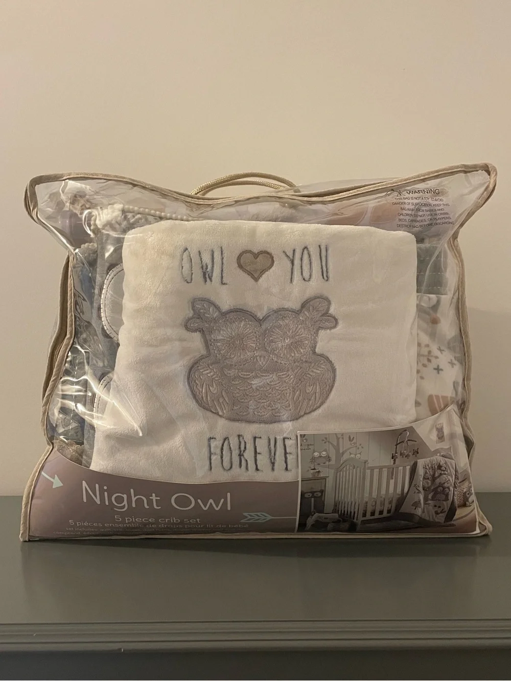 Levtex Night Owl Crib Bedding Set - Cream and Gray